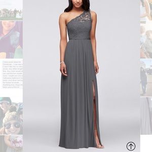 One shoulder long lace bridesmaid dress